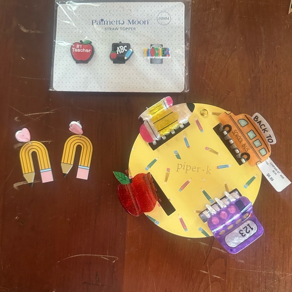 Piper K Accessories - Teacher Hair Clips, Earrings, and Straw Toppers